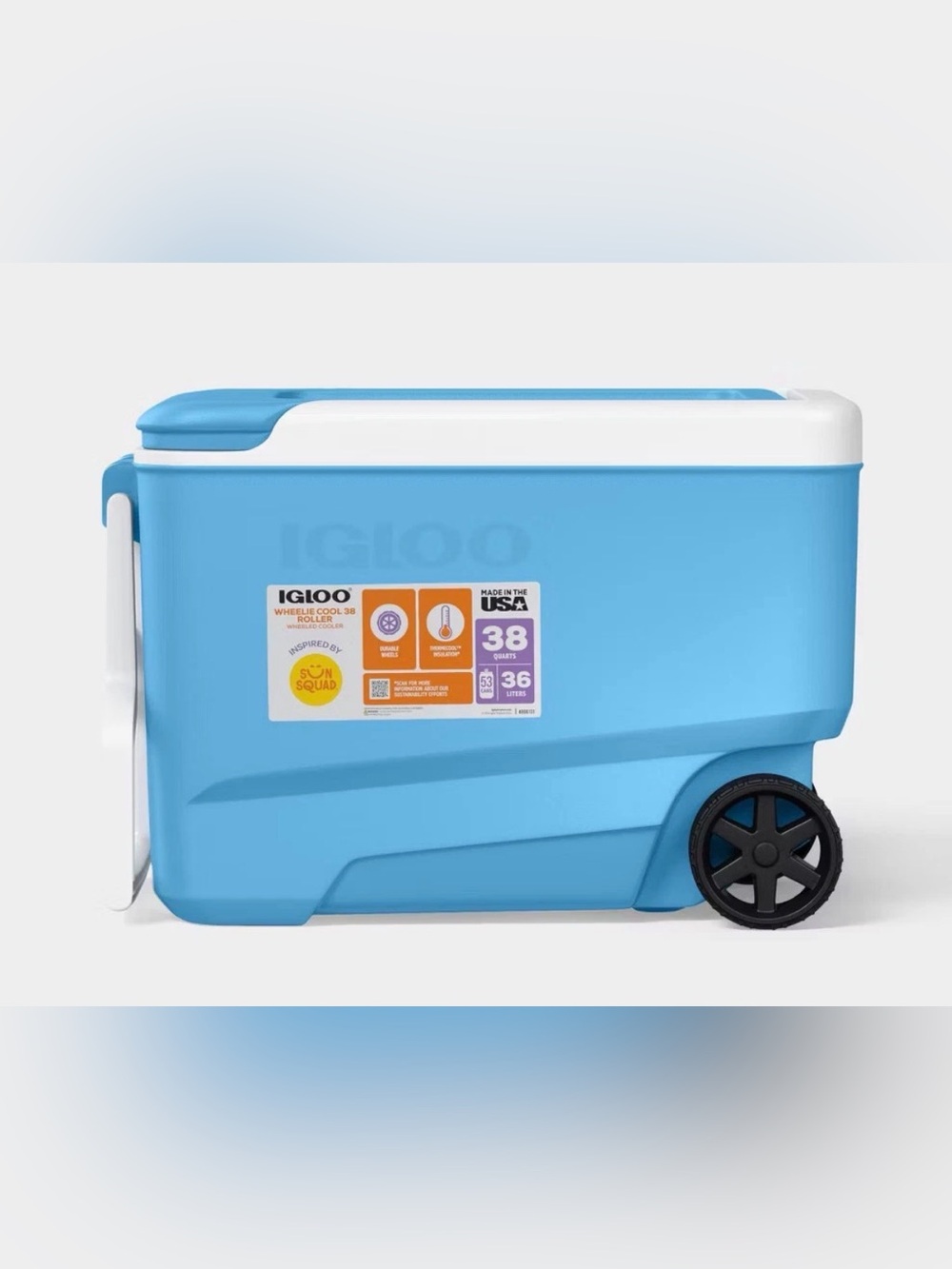 IGLOO WHEELIE 53 CANS/38QT ROLLING COOLER - Carolina Blue